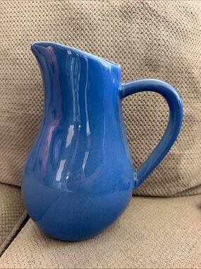 Glossy Blue Ceramic Pitcher — stoneware made in Portugal. Decorative Serveware